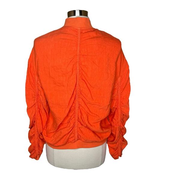 Free People Ruched Cosy Fit Soft Orange Bomber Jacket Full Zip Women's Size XS - Picture 3 of 12